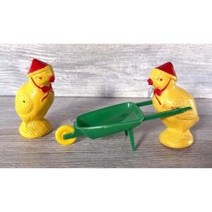VTG 50s Rosbro Irwin Easter Chicken Chick W/ Wheelbarrow Candy Container Toy Lot